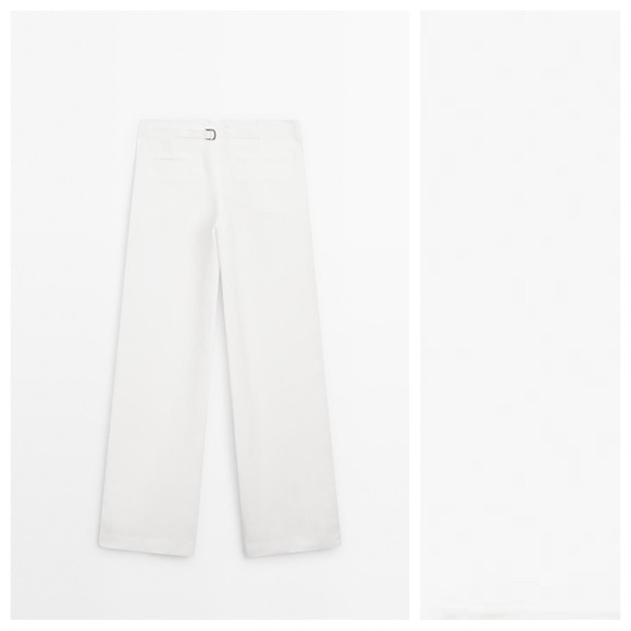 NWT. Massimo Dutti Cream Linen Blend Flowing Trousers with Buckle Detail Size 4. - Picture 6 of 12